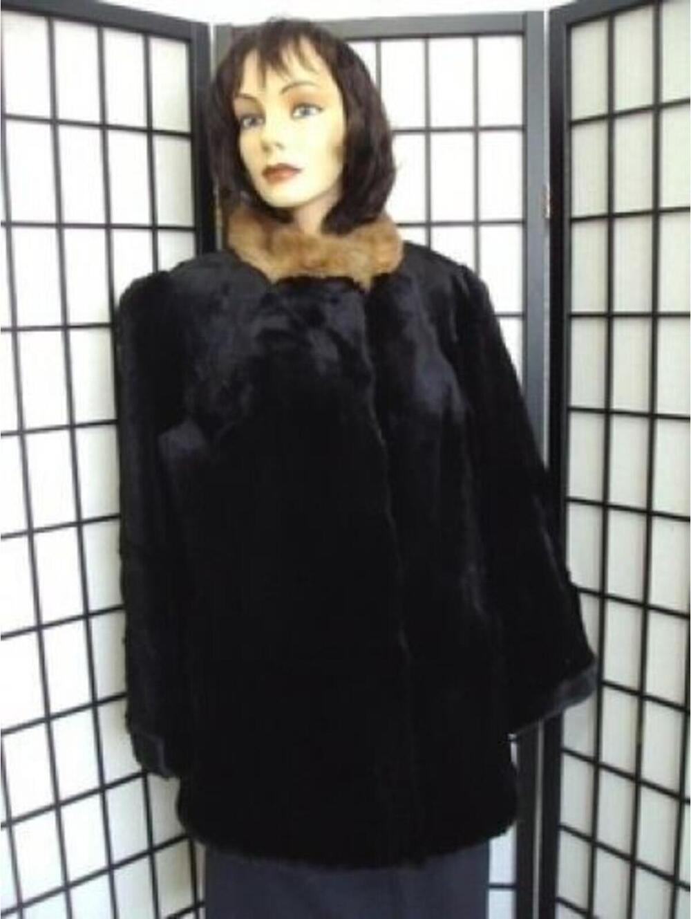 EXCELLENT BLACK SHEARED RABBIT & MINK FUR JACKET WOMEN WOMAN SIZE 4-6 petite